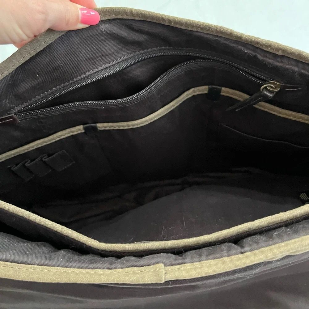 Fossil Olive Canvas Messenger with Dark Brown Leather Trim